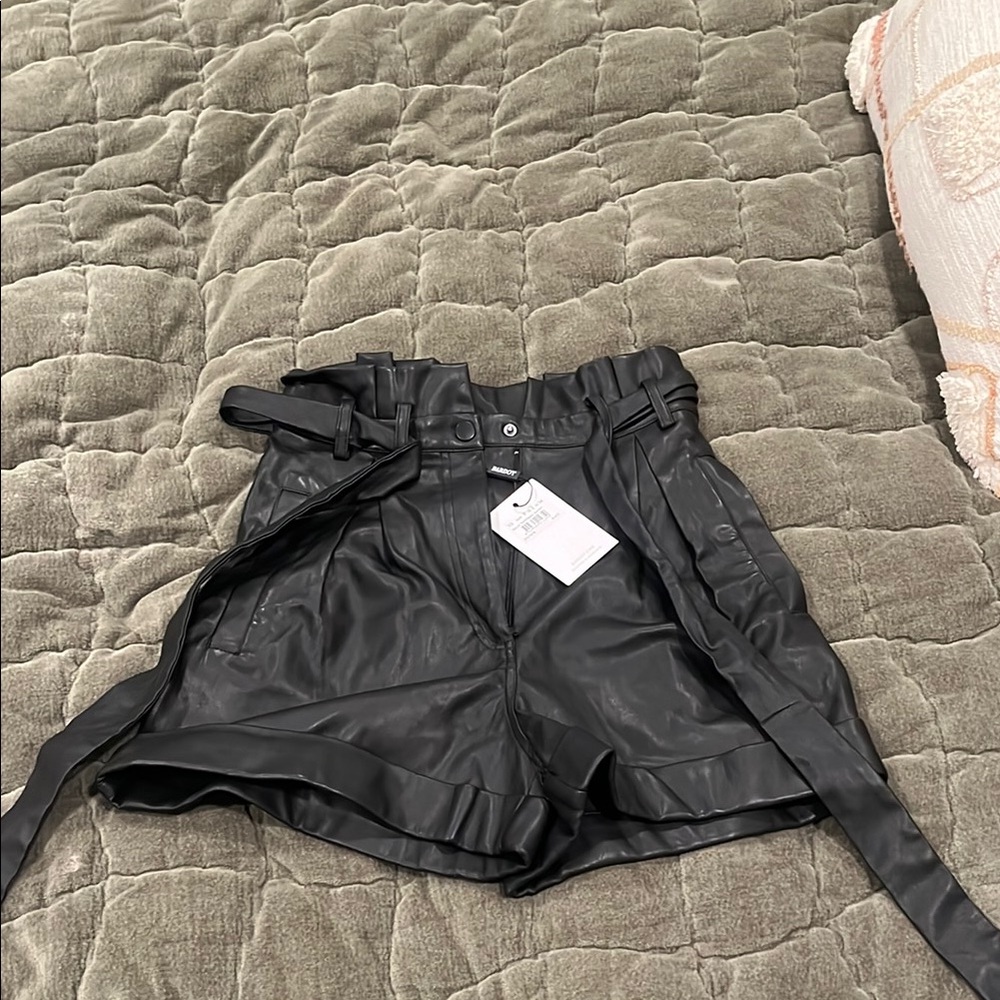 Women's Black Leather Shorts
